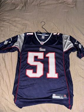 NFL New England Patriots #51 Navy Blue and Silver Jersey